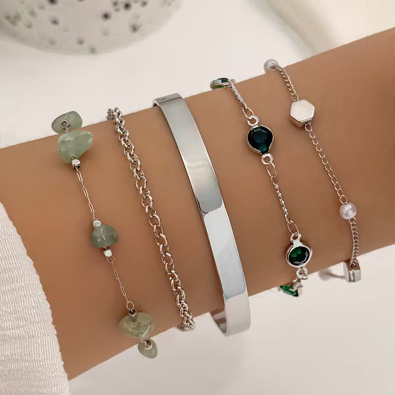 Emerald Vintage Luxe Stackable Bracelet Set (5-Piece)