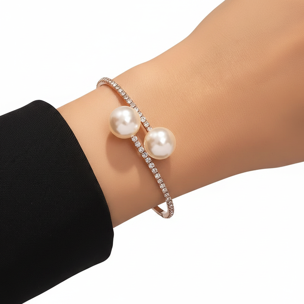 Luna Luxe Pearl & Crystal Open Cuff Bracelet