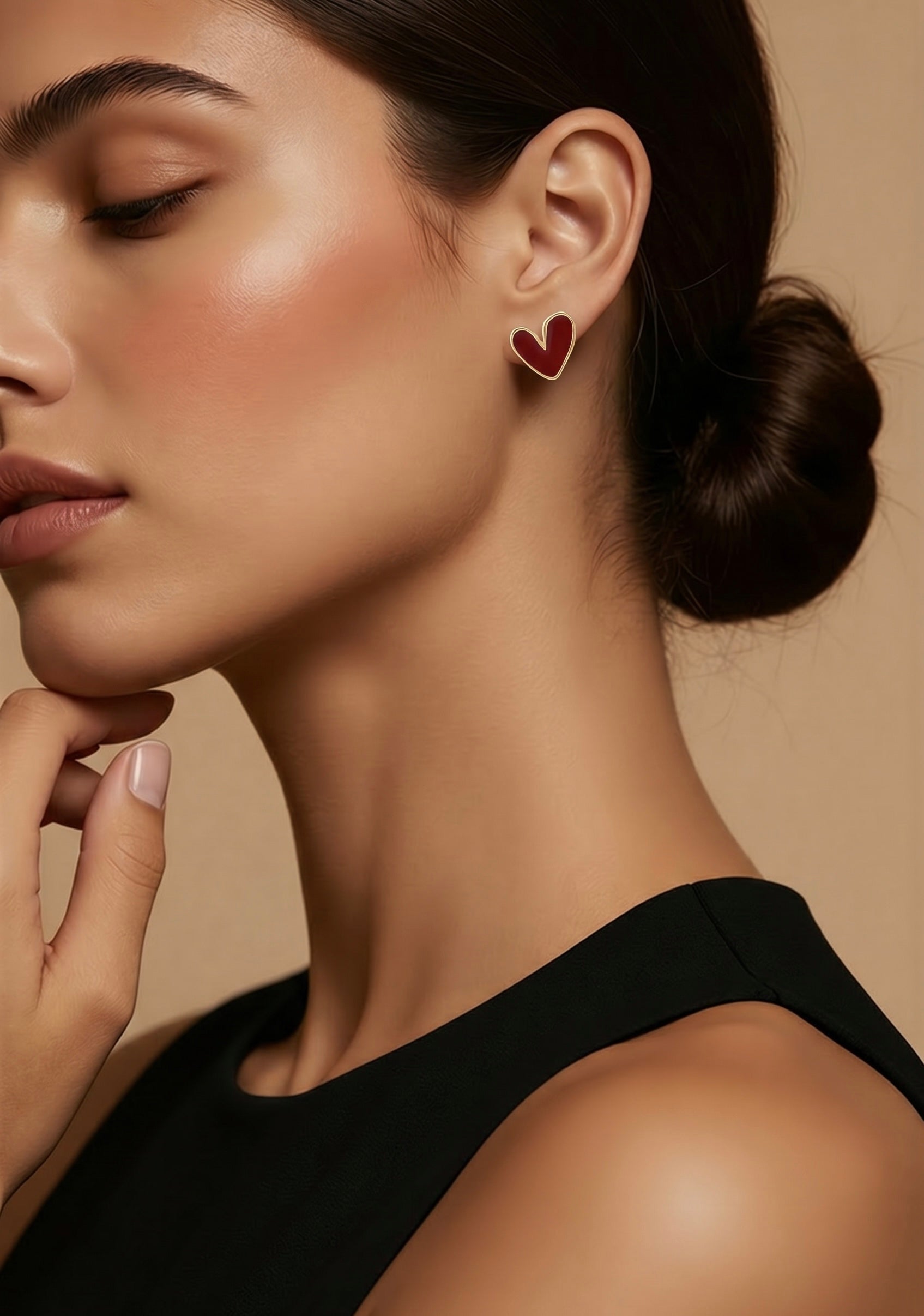 Elegant Red Heart Stud Earrings