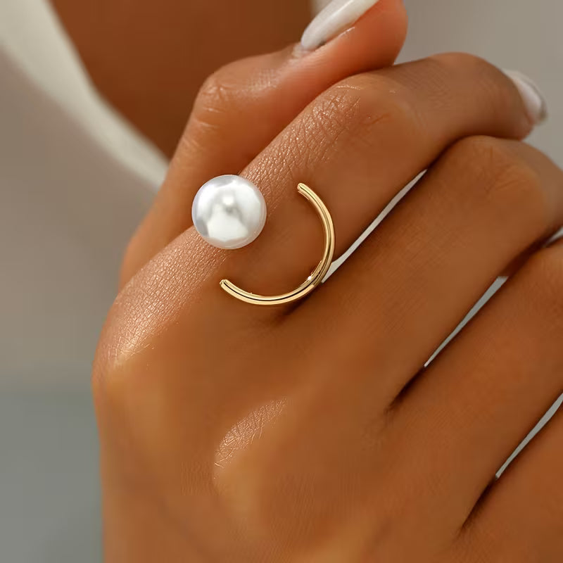 Elegant Faux Pearl Line Ring for Women