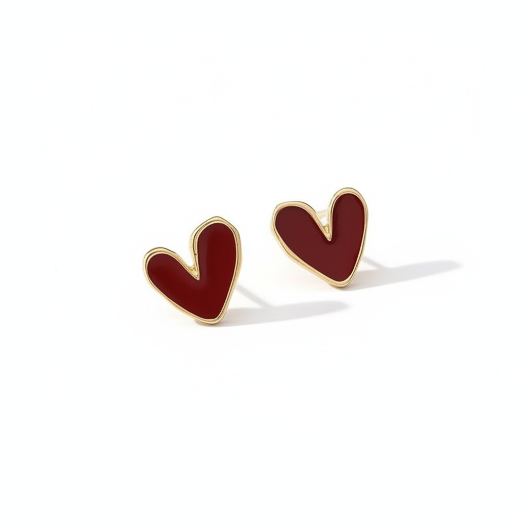 Elegant Red Heart Stud Earrings