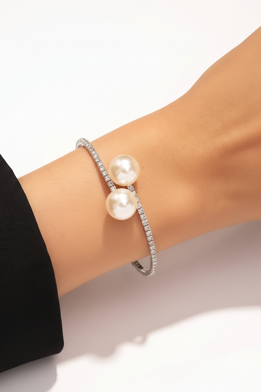 Luna Luxe Pearl & Crystal Open Cuff Bracelet