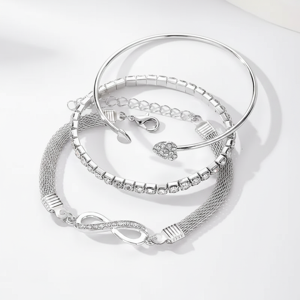 Aurora Heart & Infinity Trio Bracelet Set